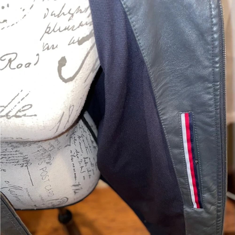 Men’s Gray Leather Motorcycle Jacket Tommy Hilfiger Coat Plus Size 2X - Picture 4 of 8